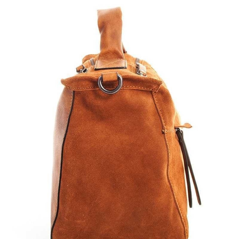 Genuine Leather Crossbody Satchel - Cognac - Picture 3 of 7